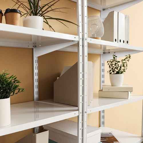 2 Pcs Twin Rail Upright Wall Shelving System 25 Inch with 6 Pcs Adjustable Shelf Bracket 11.5 Inch Heavy Duty Storage Rack Metal Support System for Kitchen Closet Home Indoor(White)