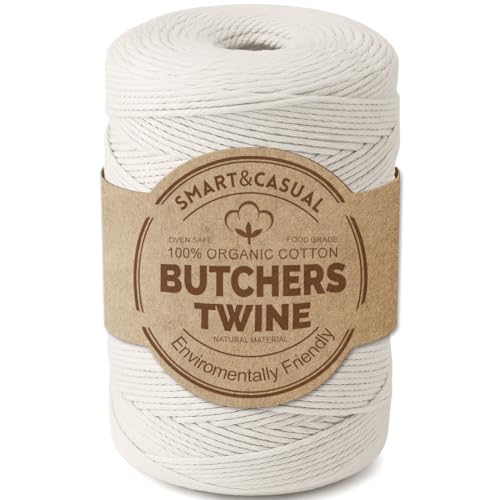 SMART&CASUAL Natural White Cotton Butcher Twine 700 Feet - Food-Grade Kitchen & Crafts