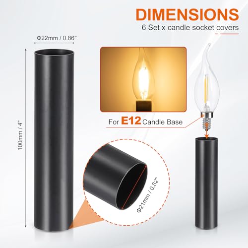 PATIKIL 4-Inch Black Candle Cover Sleeves Pack of 6 for E12 Chandeliers