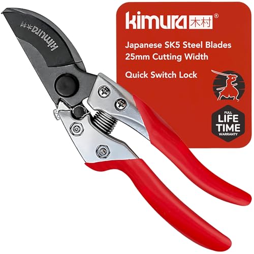 Kimura 8-Inch Pro Bypass Pruning Shears Japanese SK5 Steel Garden Clippers