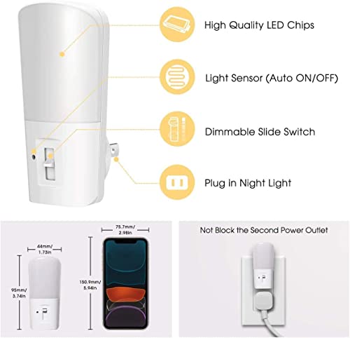 LOHAS-LED Warm Dimmable Plug-in Night Light 2-Pack with Auto Dusk to Dawn Sensor