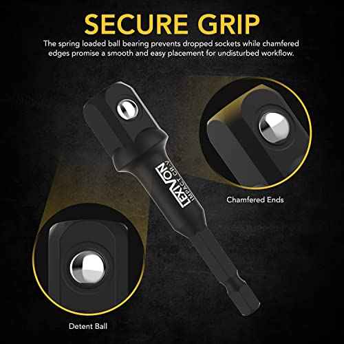 LEXIVON Impact Grade Socket Adapter Set, 3" Extension Bit With Holder | 3-Piece 1/4", 3/8", and 1/2" Drive, Adapt Your Power Drill To High Torque Impact Wrench (LX-101)