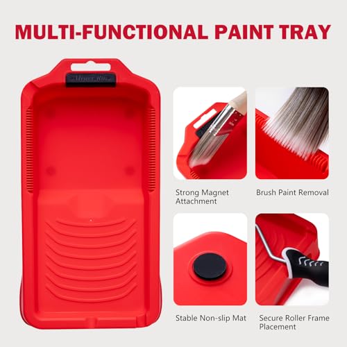 Mister Rui 13-Piece Mini Paint Roller Kit with Frame, Tray & Brushes - 4 Inch