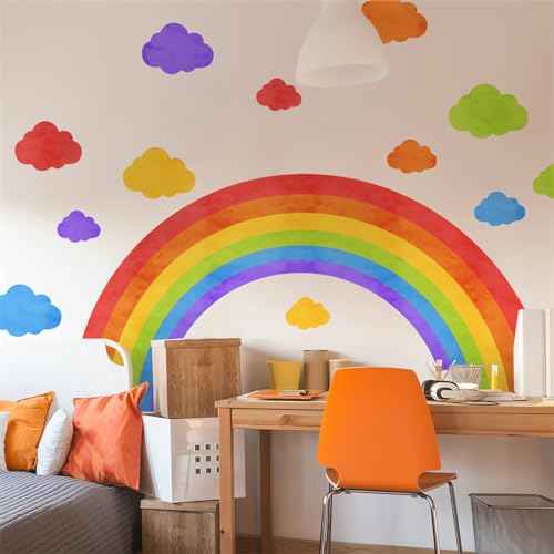 Rainbow and Colorful Clouds Wall Stickers, sacinora DIY Cartoon Painted Wall Decals Removable Vinyl Peel and Stick for Kids Baby Nursery Living Room Bedroom Playroom Art Home Decorations