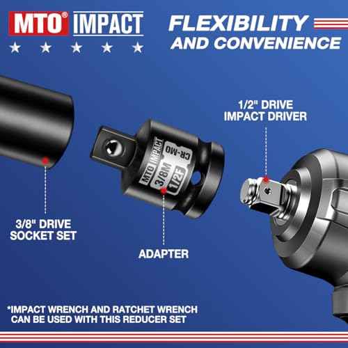 MTO 2-Piece 1/2" Female to 3/8" Male Impact Socket Adapter Set, 1/2" Drive Impact Driver Conversions for Impact Wrench, Chrome Molybdenum Alloy Steel