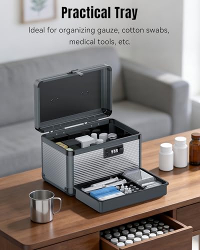 Uniclife Medicine Lock Box with Combination Code, Waterproof Safe for Medications