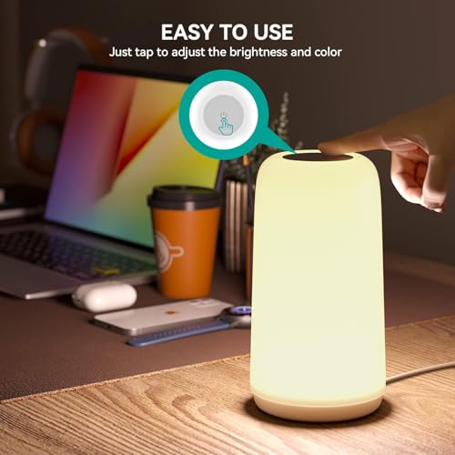 ROOTRO White Touch Bedside Table LED Lamp RGB Dimmable Nightstand Lamp for Bedroom & Home Decor