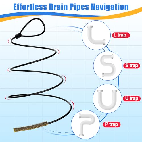 30-Inch Metal Drain Snake Clog Remover for Shower & Sink Drains - 5 Pack