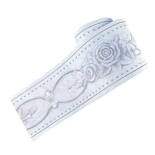 Simplemuji Self Adhesive 5 Meters White Peony 3D Peel and Stick Waterproof Wall Border Easy to Apply 4 Inch by 16.5 Feet