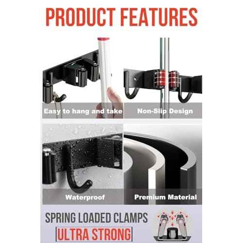 2 Pack Mop and Broom Holder Wall Mount, Upgraded Broom Hanger Wall Mount, Stainless Steel Broom Organizer for Closet Garage Laundry Room Kitchen Wall Decor Black 3R4H