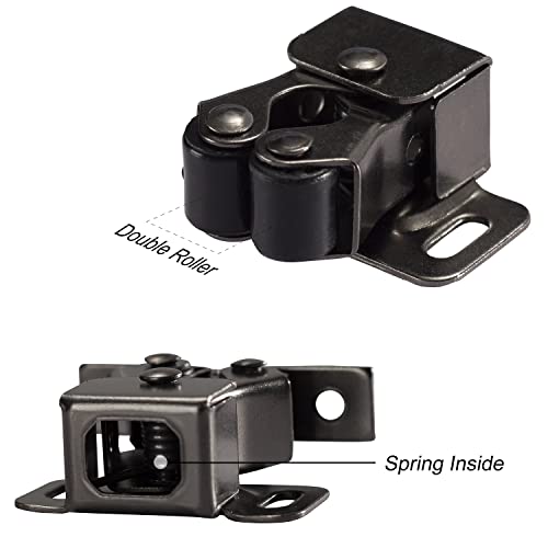 Keenkee Black Nickel Cabinet Latch Double Roller Catch 4 Pack - Spring Loaded, Easy Install