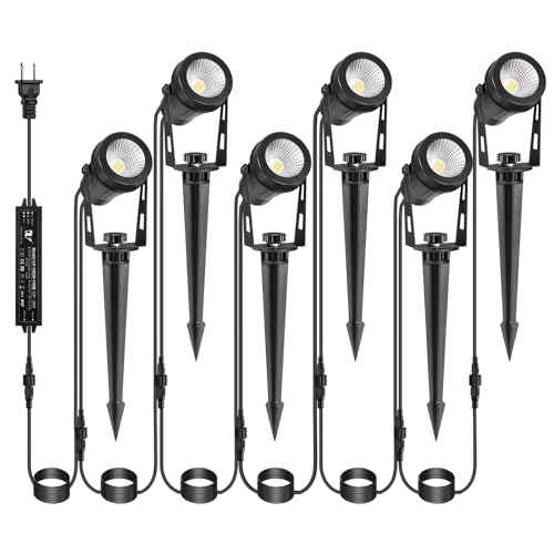 Low Voltage Landscape Lighting, 6 Pack Outdoor Spot Lights with Transformers, 12V Warm White Landscape Spotlights IP65 Waterproof Plug in Outdoor Uplights for Yard House Pathway Tree Pools