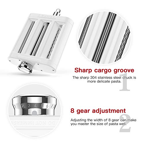 Antree White 3-in-1 Pasta Roller & Cutter Attachment for KitchenAid Stand Mixers