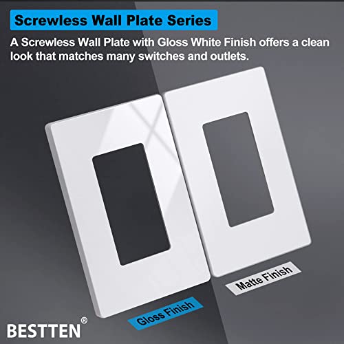 BESTTEN 10 Pack Screwless Snow White Decorator Wall Plates - 1 Gang, Standard Size