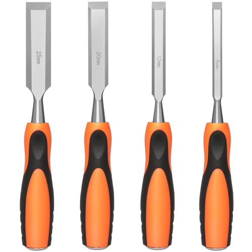 4 Piece Wood Chisel Sets Woodworking Tools Set, Wood Chisels for Woodworking with Steel Hammer End, Wood Tools Chisel Set Woodworking with Ergonomic Plastic Handle