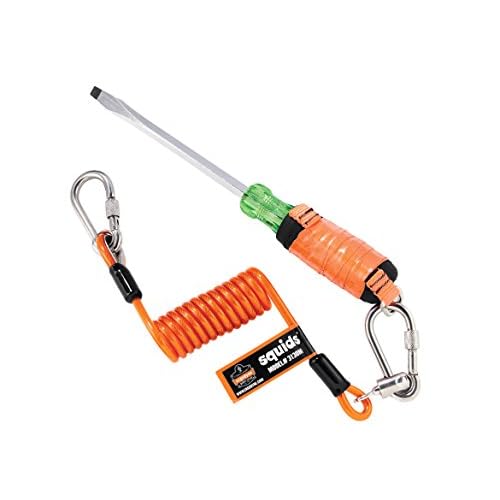 Ergodyne Squids 3130M Coiled Cable Tool Lanyard with Dual Stainless Steel Carabiners, 5 Pounds