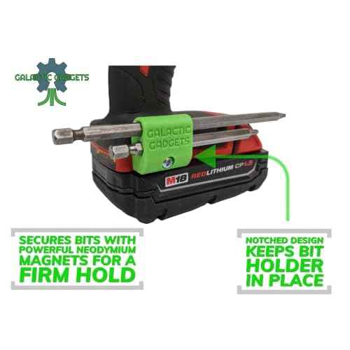 MAGNETIC Bit Holder for Milwaukee M18 Drill - Side Mounted - Strong Magnets - Low Profile Design - Galactic Gadgets (Black)