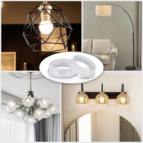 EMNOOTI 1-1/2" White Aluminum Threaded Socket Shade Ring for E26 Medium Base Lamps