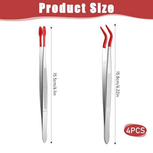 Rubber Tipped Tweezers, 4 Pcs PVC Coated Craft Tweezers Jewelry Tweezer Long Bent and Straight Flat Tip Precision Tweezer for Crafts Stamps Coin Beads Jewelry Industrial Electronic Lab (Red)
