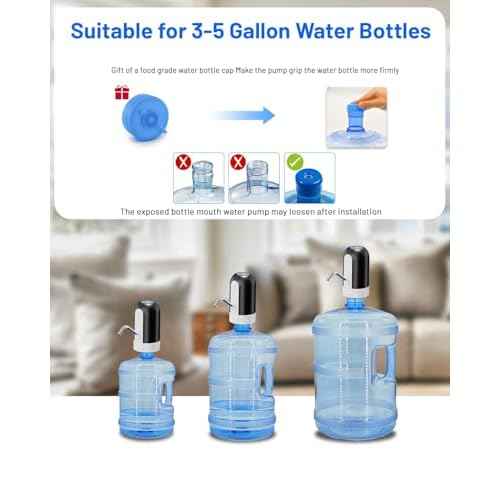 Myvision Water Dispenser for 5 Gallon Bottle, Portable USB Charging Electric Water Pump, Drinking Water Jug Pump for Home, Kitchen, Living Room, Office, Camping, Universal for 3-5 Gallon (Black)