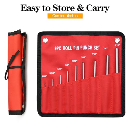 Pin Punch Set, 9pcs 1/16" - 5/16" Removing Repair Tools with Storage Pouch, Great for Automotive, Watch Repair, Jewelry and Craft