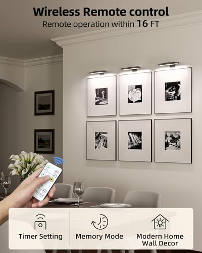 EZVALO Black Rechargeable LED Picture Light 7.87'' with Remote, 3 Color & Dimmable, Magnetic, Wall Display Lighting