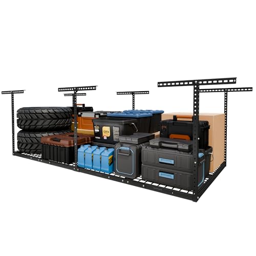 FLEXIMOUNTS 4x8 ft Overhead Garage Ceiling Storage Rack, Black, 1 Pack