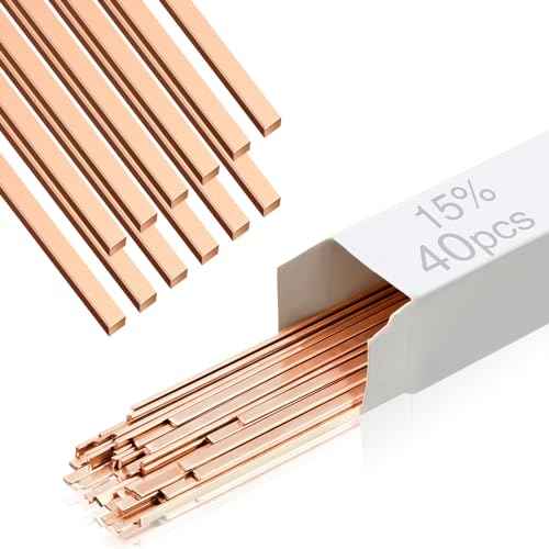 Tandefio 40 Sticks Brazing Rods AWS BCup-5 15% Silver Solder Phos Copper Brazing Alloys Flat Welding Rods Industry 0.050"x1/8"x10" for Air Conditioning Refrigerator Cold Storage HVAC Units
