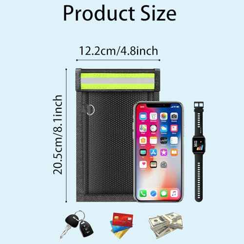 yaokvide 2 Pack Faraday Bags for Phones & Car Keys, Cell Phone Signal Blocking Pouch, Anti-Tracking Anti-Theft EMP Bag, Fireproof & Waterproof Faraday Key Fob Protector with Reflective Strip