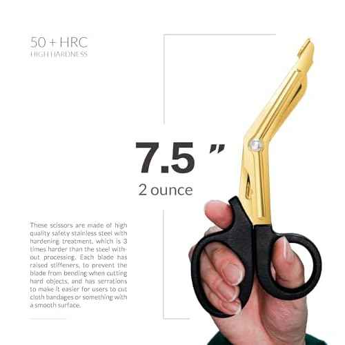 Trauma Shears 4-Pack 7.5 inch, Bandage Scissors Set, EMT & Medical Scissor, Large First Aid scissors, for Nurse, Fluoride-Coated with Non-Stick Blades by LI JIU¢ç (4 Pack Golden)