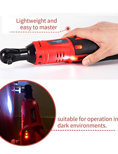 AOBEN Cordless Electric Ratchet Wrench Set 3/8" 12V with 2 Batteries - Brick Red