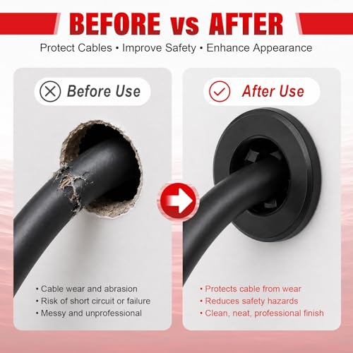 QCDENG 1/2 Inch 100PCS Cable Grommet Protector for Wire Management Black
