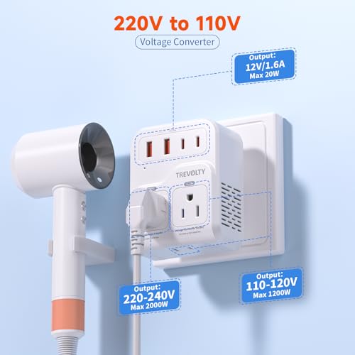 2000W Europe to US Voltage Converter for Hair Dryers & High-Power Devices with US and European Plugs