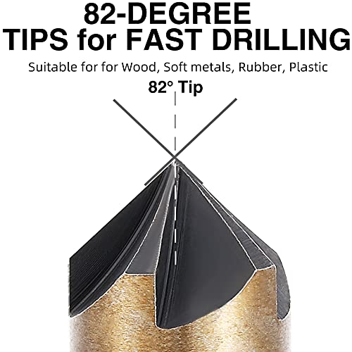 Aleric Countersink Drill Bit Set, High Speed Steel Counter Sinker Drill Bit 5Pcs 5 Flute 6mm Hex Shank with 82 Degree Mill Cutter Bit Countersink Bits for Wood Metal in Size 1/4¡± 3/8¡± 1/2¡± 5/8¡± 3/4¡±