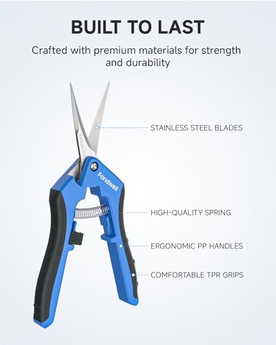 Fondwell 6.5-inch Micro-Tip Pruning Shears with Straight & Curved Blades, Silver
