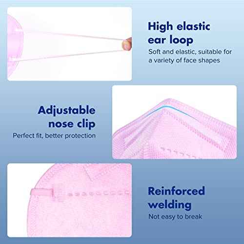 ctc connexions KN95 Face Mask 20pcs 5-Ply Cup Dust Face Mask Filtration Efficiency ¡Ã95% with Elastic Ear Loop and Nose Bridge Clip Individually Packaged(Pink)