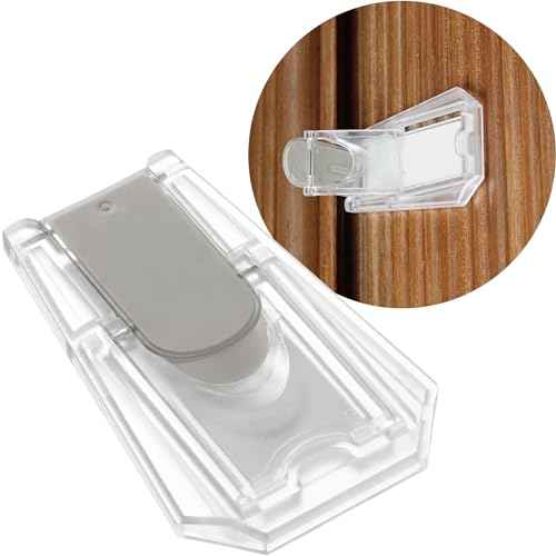 Child Proof Locks for Sliding Doors, Glass Windows, Closets & Cabinets (2 Pack) - Adhesive Baby Safety Keyless Sliding Door Stopper (Transparent)