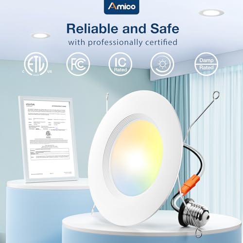 Amico 6-Inch White LED Recessed Can Lights 24 Pack with Dimmable & Color Temp Control