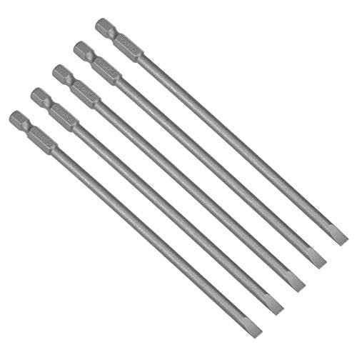 uxcell 5 Pcs 5mm Slotted Tip Magnetic Flat Head Screwdriver Bits, 1/4 Inch Hex Shank 6-inch Length S2 Power Tool