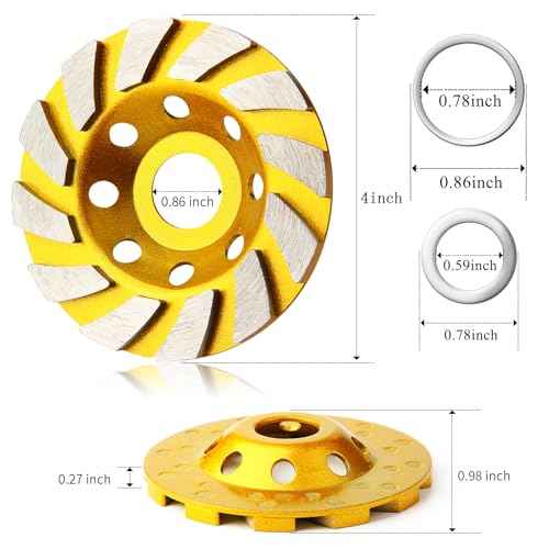 2 Pieces Diamond Cup Grinder 4 Inch Concrete Turbo Diamond Grinding Cup Wheel 12 Segs Heavy Duty Angle Grinder Wheels for Angle Grinder