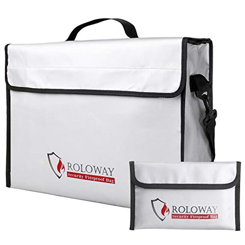 Large Fireproof Water-Resistant Document & Money Bag with Zipper & Handle - Silver (15 x 12 x 5 inches) - ROLOWAY