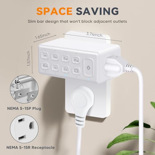 TOPELER 2-Pack Programmable Countdown Timer Outlets with Repeat Function for Lights, Fans, Appliances, 15A, 4-Hour Max