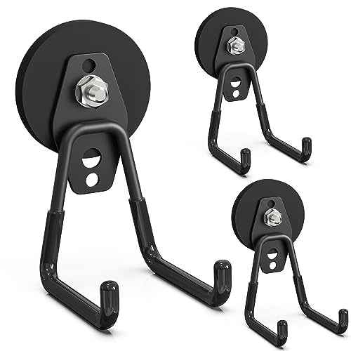 Heavy Duty Storage Magnetic Utility Hooks Large Garage Magnet Hooks with Anti-Slip Coating for Metal Cabinet,Pegboard,Garage Shelve,Garden Tools (3PCS 2.59'' Black)