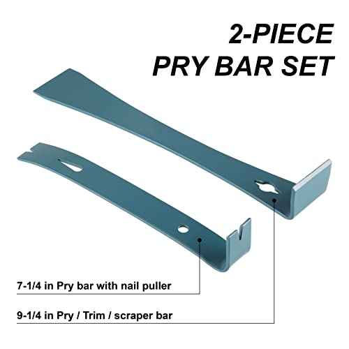 2pc 7-1/4" & 9-1/4 Flat Pry bar, Teardrop Nail Puller,High-Carbon Steel,Gray