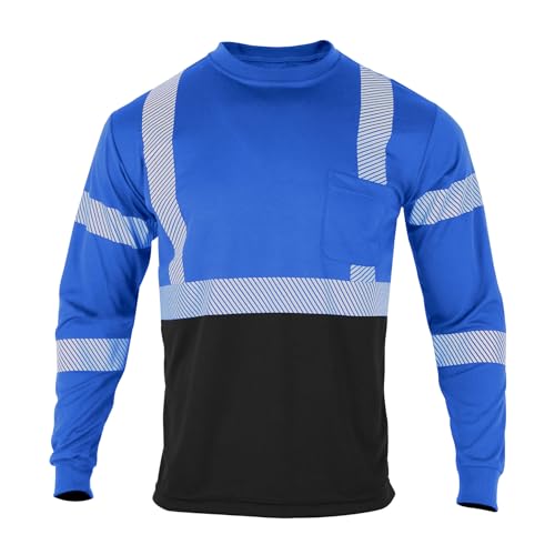 FONIRRA Safety Shirts for Men High Visibility Reflective ANSI Class 2 Hi Vis Construction Work T Shirts Long Sleeve