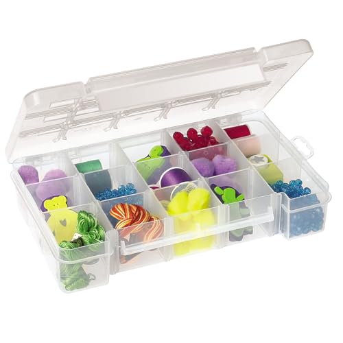 Akro-Mils 05705 Plastic Portable Parts Storage Case – Small, 8-3/8 x 5-1/8 x 1-5/8 in, 4 Adjustable Dividers, Hinged Lid, 1-Pack