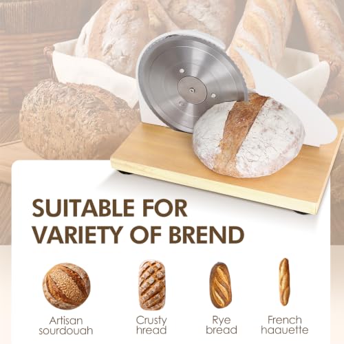Brvclon Manual Bread Slicer White – Adjustable 0–0.9" Thickness, Solid Wood Base