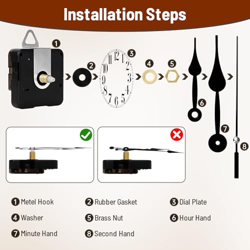 JINIOHEE 15 Pack Quartz Clock Mechanism Replacement Kit with 20 Hands, 9mm Thread Length