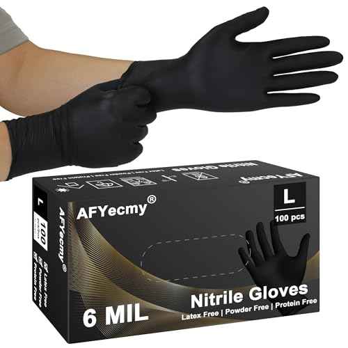 Disposable Nitrile Gloves, Chemical Resistant, Powder and Latex Free, Food Safe, Black Heavy Duty Gloves, 6 Mil, 100 Count, Large