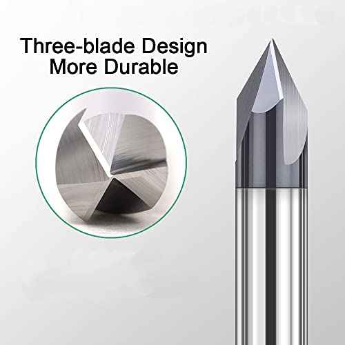 ASNOMY 1Pc 1/8"(3mm) Carbide V Groove Router Bit 90 Degree Chamfer End Mill, 3 Flutes CNC milling Cutter end Mill Bits for CNC Carving and Chamfering